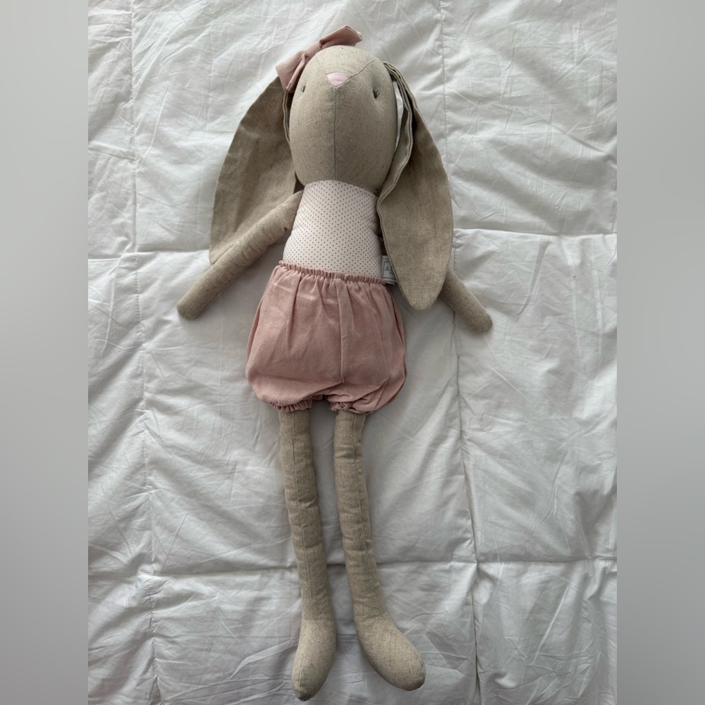 Charming Tan and Pink Stuffed Bunny Toy
